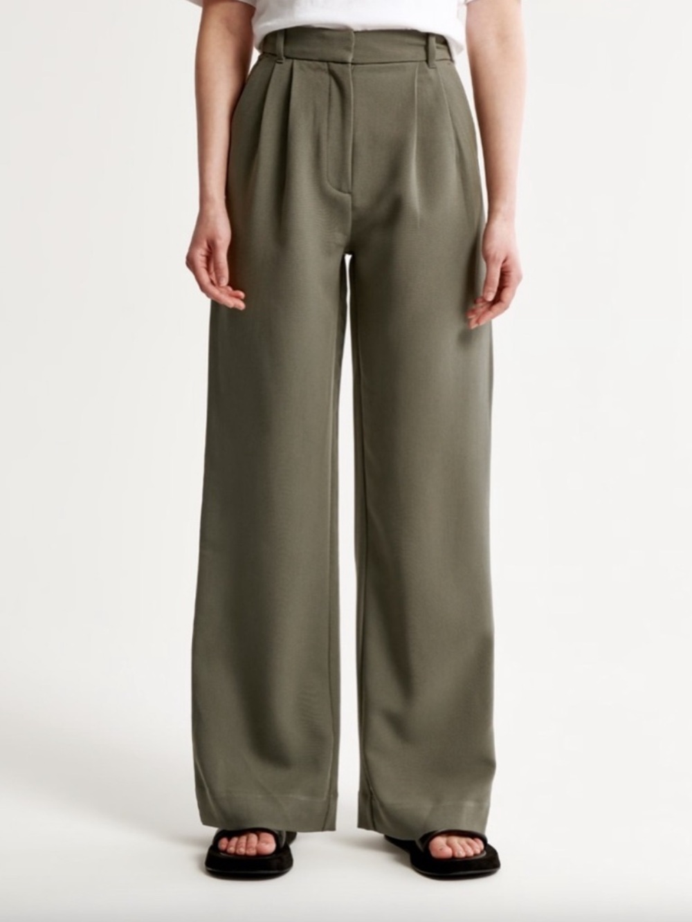 Abercrombie & Fitch Olive Green Pleated Wide Leg Sloan Trousers Pants